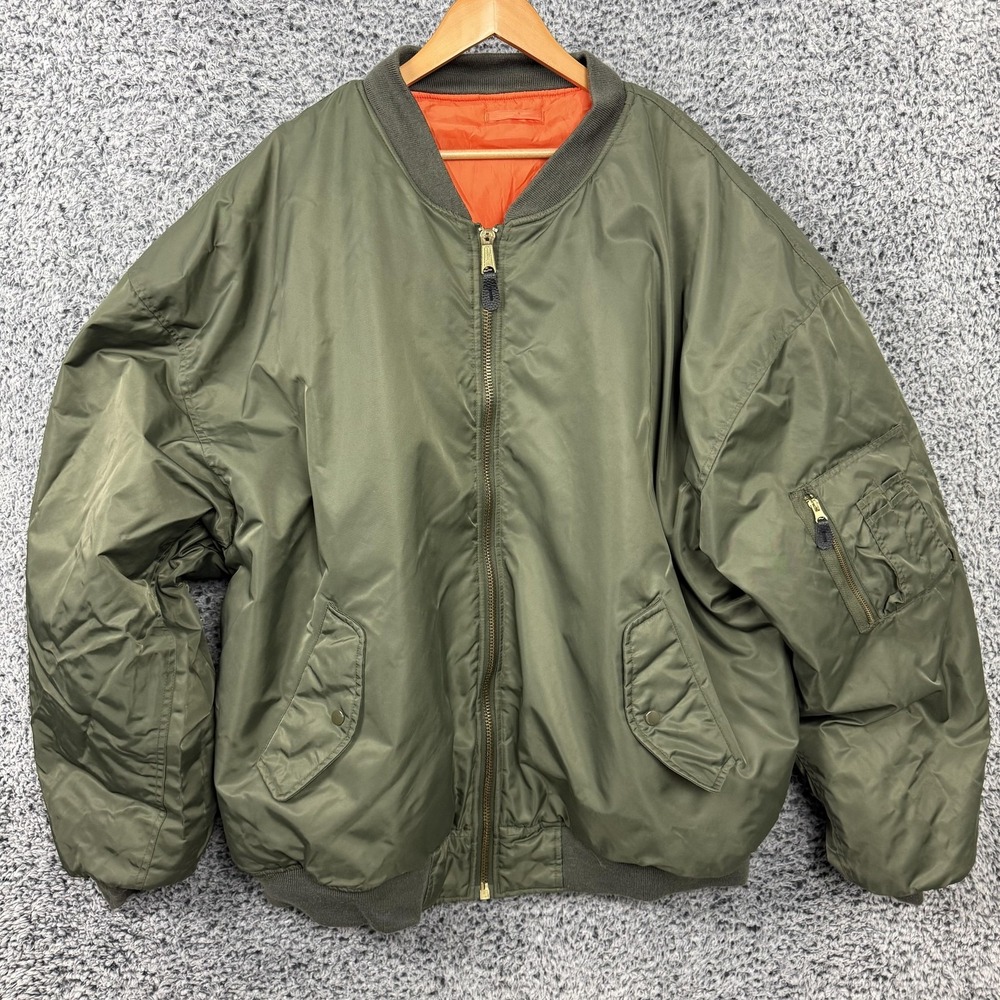 Vintage MA-1 Bomber Jacket Mens 6X Big Green Nylon Reversible Orange Flyers 6XL